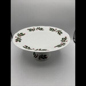 Christmas Holiday Pedestal Cake Plate Footed Apulum Made In Romania